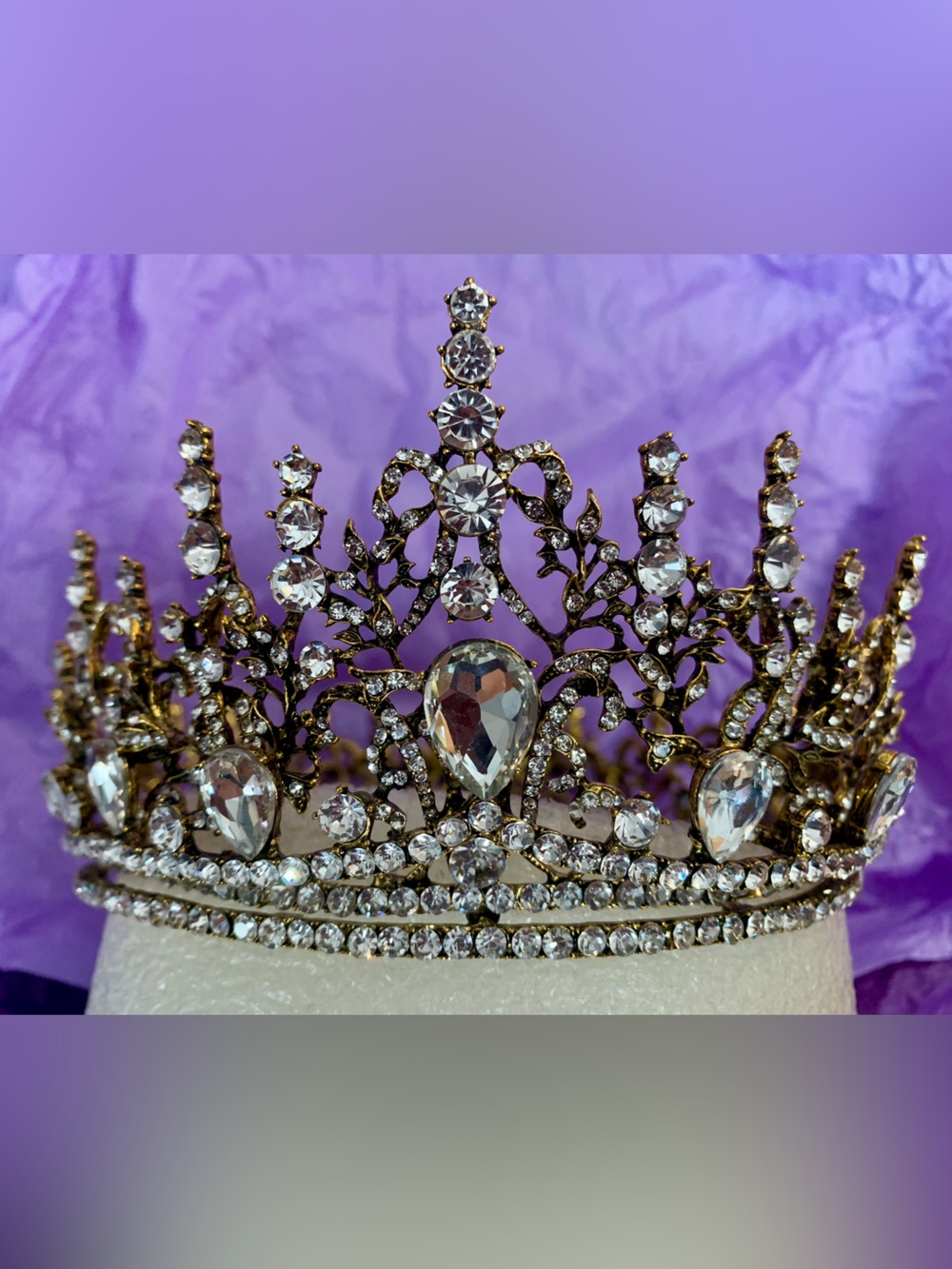 Gold-Tone Clear Crystal Statement Crown